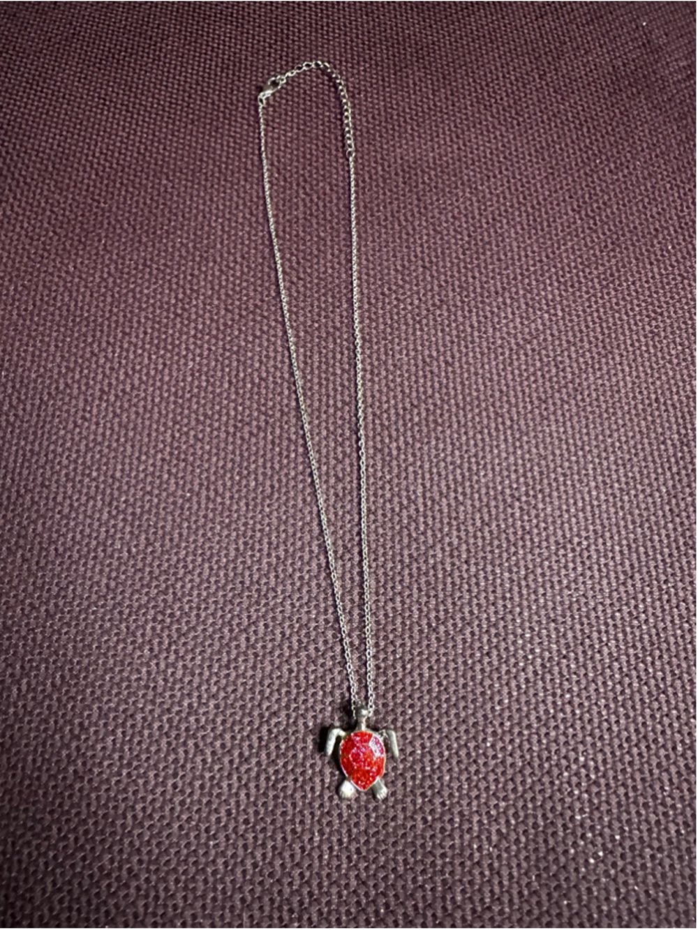 Silver and Red Turtle Necklace